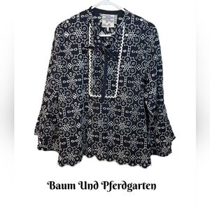 Baum Und Pferdgarten Women's Blouse May Broderie Anglaise Black White All Cotton
